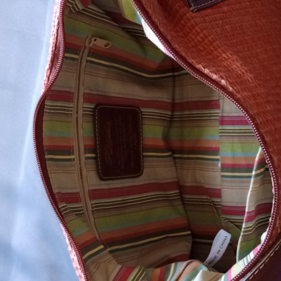 Fossil Shoulder Bag Purse 75082 Brown Orange Woven Twine Leather Straw Rafia - Picture 10 of 11